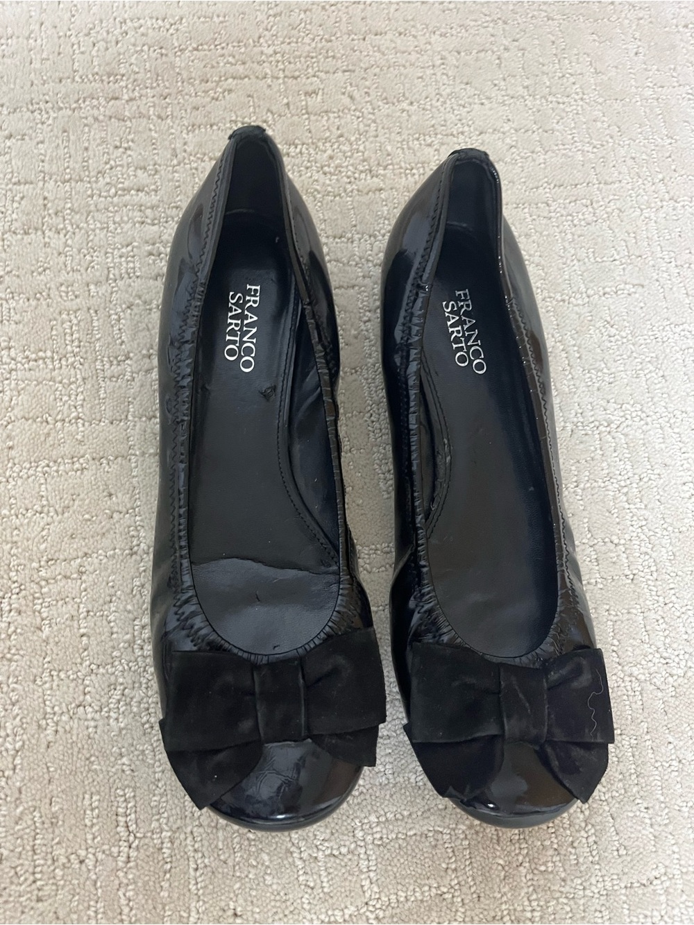 Franco Sarto Black Patent Ballet Flats with Bow women’s size 10M